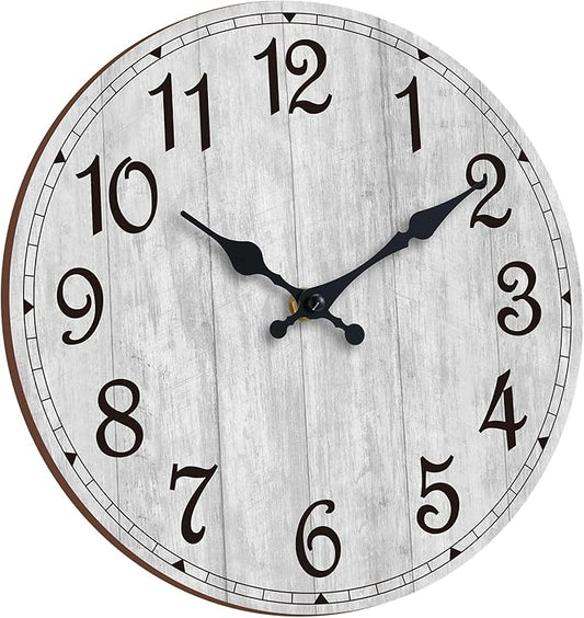 HYLANDA Wall Clock, Gray 16 Inch Wall Clocks Battery Operated Silent Non Ticking, Country Round Clocks Farmhous Wall Decorative for Kitchen, Bathroom, Living Room