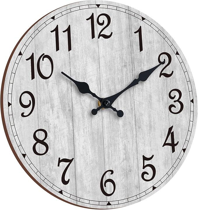 HYLANDA Wall Clock 14 Inch, Gray Wall Clocks Battery Operated Silent Non Ticking, Vintage Rustic Wooden Clocks Decorative for Kitchen Bathroom, Living Room, Bedrooms, Dining Room, Office (14")