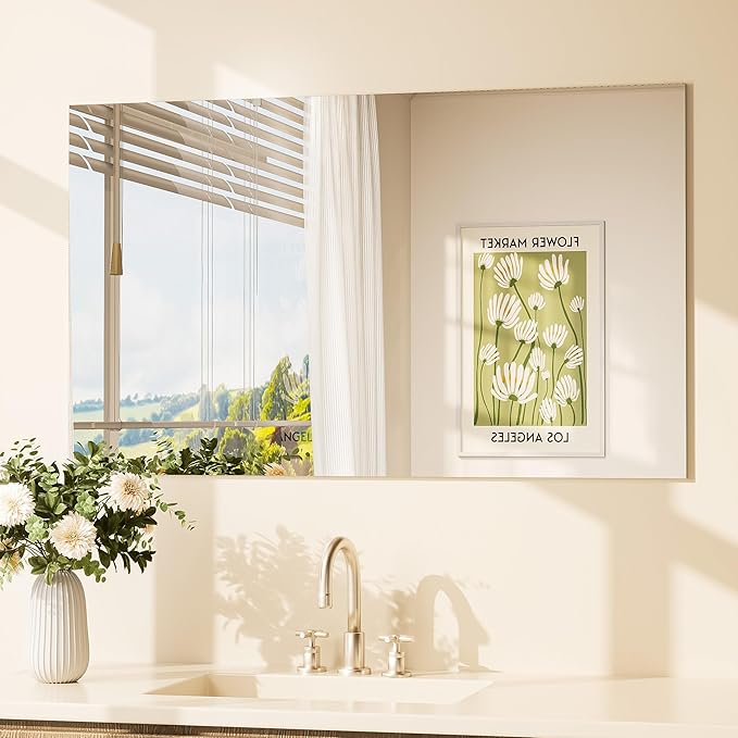 TETOTE Frameless Vanity Mirror 40" x 24" Large Bathroom Mirror for Wall, Bathroom, Living Room, Bedroom, Entryway, Gym, Yoga, Horizontally or Vertically
