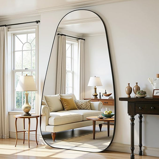 Antok Full Length Mirror, 81"x41" Floor Mirror with Stand,Standing Hanging Leaning Irregular Mirrors for Bedroom Living Room Entryway,Tear Drop Style,Black