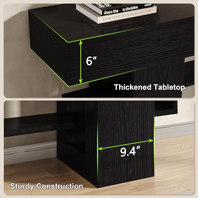 Feonase 63 Inches Long Console Table for Entryway, Wooden Sofa Table Behind Couch with 3-Tier Storage, Modern Narrow Entry Hallway Table for Living Room Foyer Entrance, Black