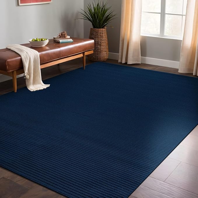 Non Slip Navy Solid Rubber Back Thing Rug for Living Room 4x6 Area Rugs for Kitchen, Rugs for Bedroom, Stain Resistant Easy Cleaning Non Shedding Carpet Navy 4 x 6