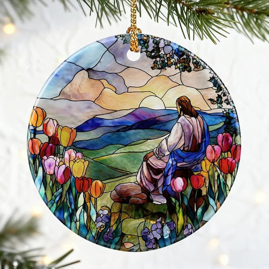 Jesus and Sunrise Ornament, Religious Christmas Ornaments, Christmas Decorations | Christian Holiday Decor, Easter Resurrection Gifts, Christian Gifts, Gift Exchange & Gift Idea, Giftbox Included