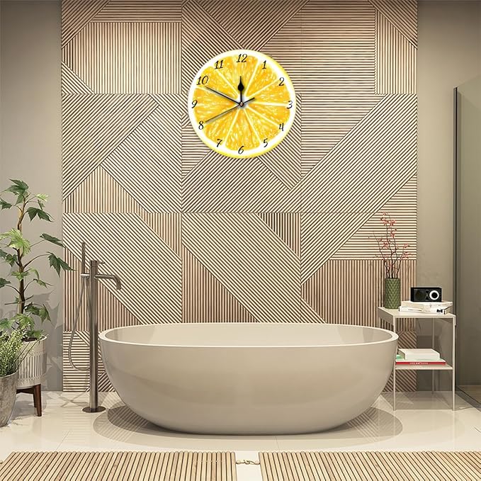 Yellow Lemon Wall Clock Battery Operated 10 in Round Wall Clocks Slilent Non Ticking Quartz Analog Clock for Bedroom Kids Living Room Classroom Decor
