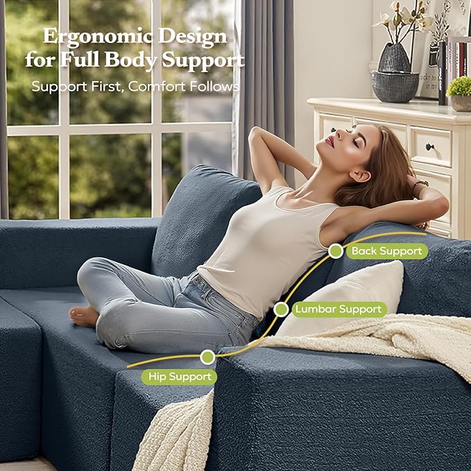 40" Single Sofa for Adults, Upholstered Floor Sofa Couch with Pillow, Teddy Boucle Sofa for Bedroom Living Room, No Assembly Required (Teddy Boucle, Blue)