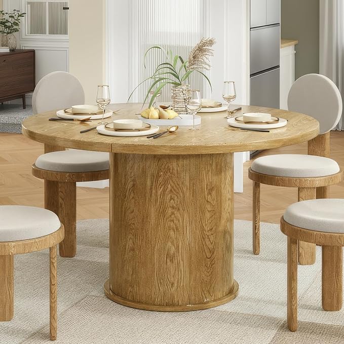 Farini 43" Round Dining Table for 4-6,Modern Kitchen Room Table with Wood Top & Sturdy Metal Base,Walnut