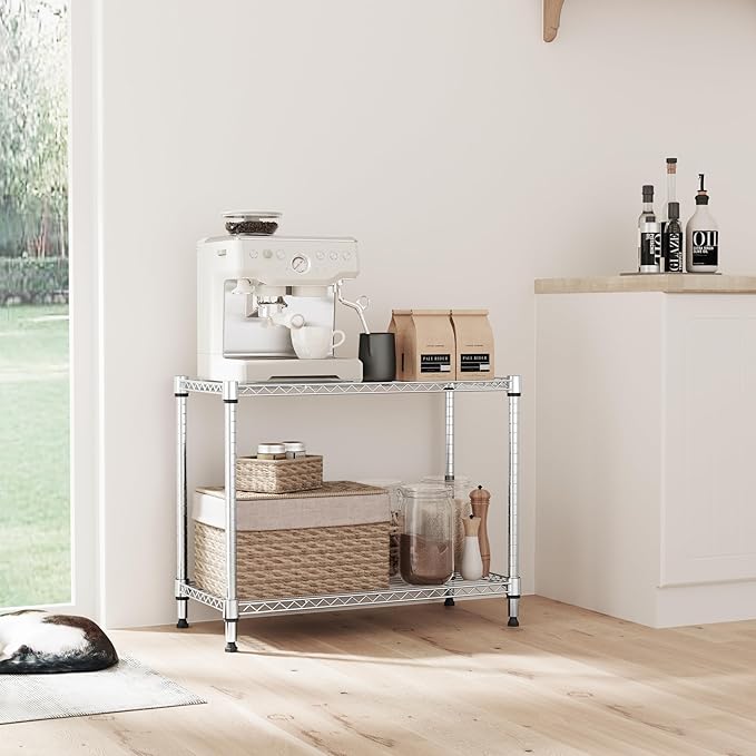 IZEUK 2 Tier Adjustable Metal Storage Shelving Unit, Heavy Duty Wire Rack Organizer for Kitchen, Living Room or Office, 220 lbs Capacity, 27.6 W x 11.8 D x 23.4 H, Chrome