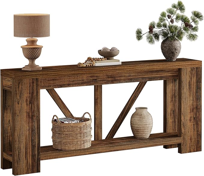Tribesigns 70.9" Narrow Long Console Table, 2-Tier Farmhouse Entryway Table with Storage, Modern Entry Sofa Table Behind Couch for Hallway, Foyer, Living Room, Dark Brown