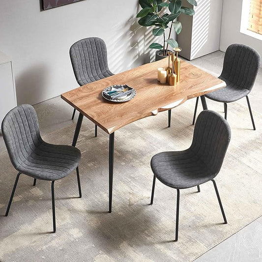 5 Pieces Dining Table Set-Home Kitchen Dining Room Table Set, Solid MDF Dining Table with Irregular Tabletop, 4 PCS Vintage PU Dining Chairs Dark Grey Accent Chairs