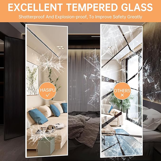 Hasipu Door Mirror Full Length, 56 x 16 Inch Full Body Wall Mirror Over The Door Hanging Mirror for Bedroom, Living Room, Cloakroom