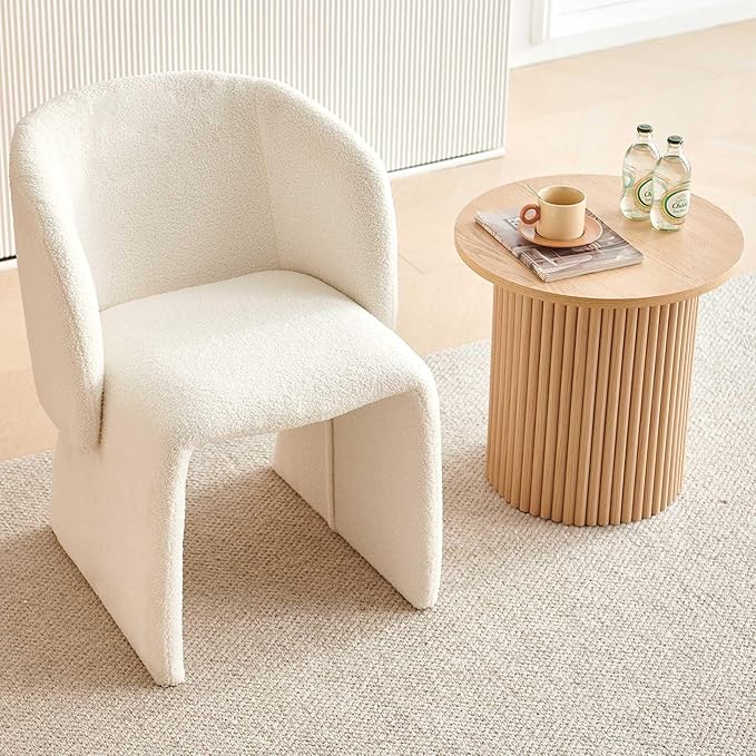Modern Dining Chair Upholstered Off White Teddy Velvet Barrel Home Kitchen Single Sofa Chair Comfy with Metal Frame for Living Room,Bedroom