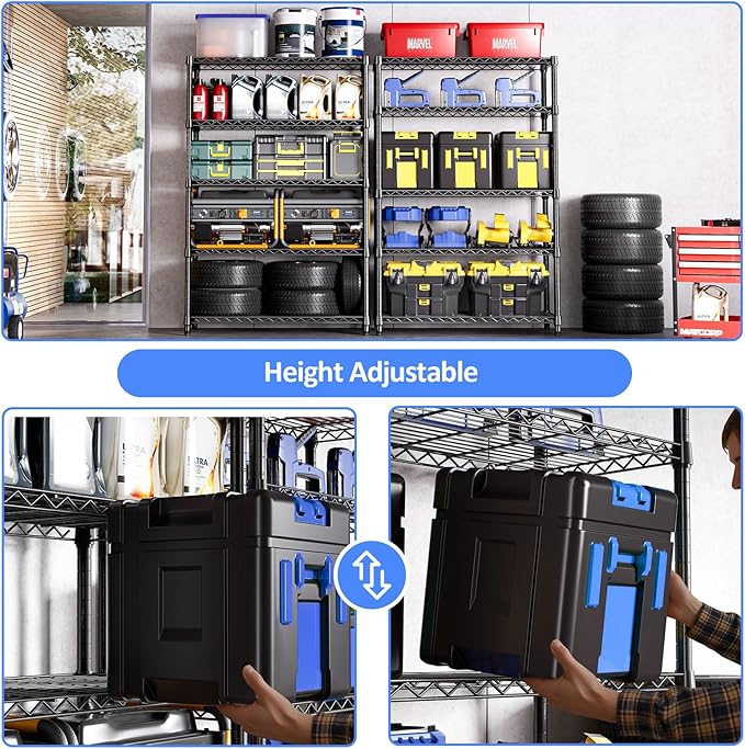 IZEUK 5-Tier Heavy Duty Metal Storage Shelving Unit (Black, 17.7" D x 47.2" W x 72.3" H, 1750 lbs Capacity), Adjustable Steel Wire Rack Shelf Organizer for Garage, Kitchen, Basement, Laundry, Office