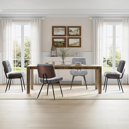 Dining Chairs Set of 4,Mid Century Modern Kitchen Chairs with Walnut Bentwood Back and Metal Legs,Upholstered Fabric Dining Room Chairs for Kitchen, Living Room,Grey