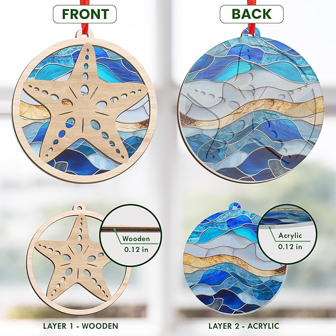 GEEMBI Christmas Teacher Gifts for Women Men - Suncatcher Christmas Ornaments 2025 with Card - Thank You Gifts for Coworkers Nurses Therapists, Teacher Ornament, Starfish Ornaments for Tree