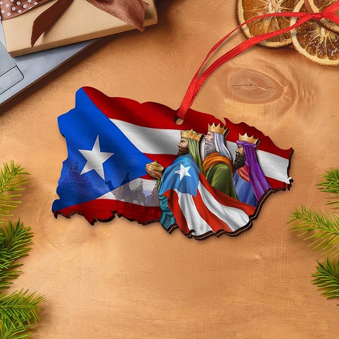 FLAGWIX Puerto Rico Christmas Ornament Gifts for Family Mom Dad - Three Kings Day Wooden Christmas Ornaments 2025 for Xmas Tree Decorations - Puerto Rico Gifts for Women Men, Friend Gift Ideas