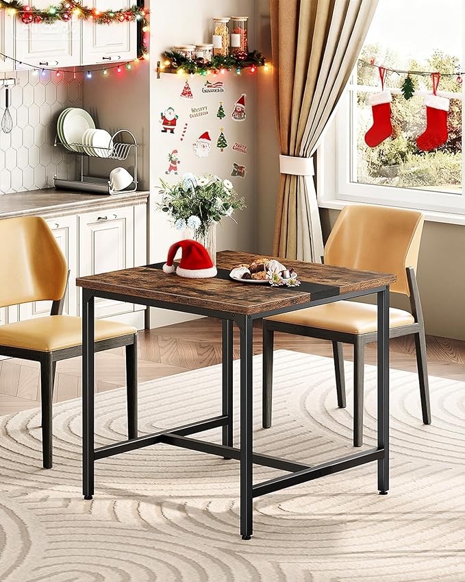 Square Kitchen Dining Table, 29.5'' Dining Table, Small Dining Tables, Writing Desk, Coffee Tables, for Restaurant, Living Room, Apartment, Rustic Brown and Black TCZ02BF
