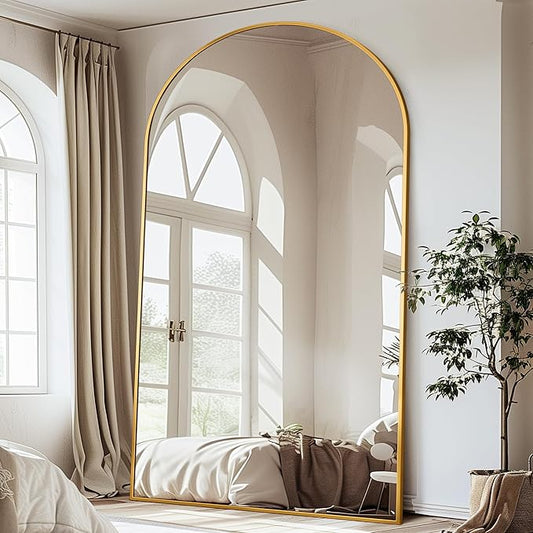 Full Length Mirror, 83"x44" Floor Mirror Freestanding, Oversized Floor Standing Full Body Mirror with Stand for Bedroom, Hanging Mounted for Living Room Cloakroom, Gold, Arched