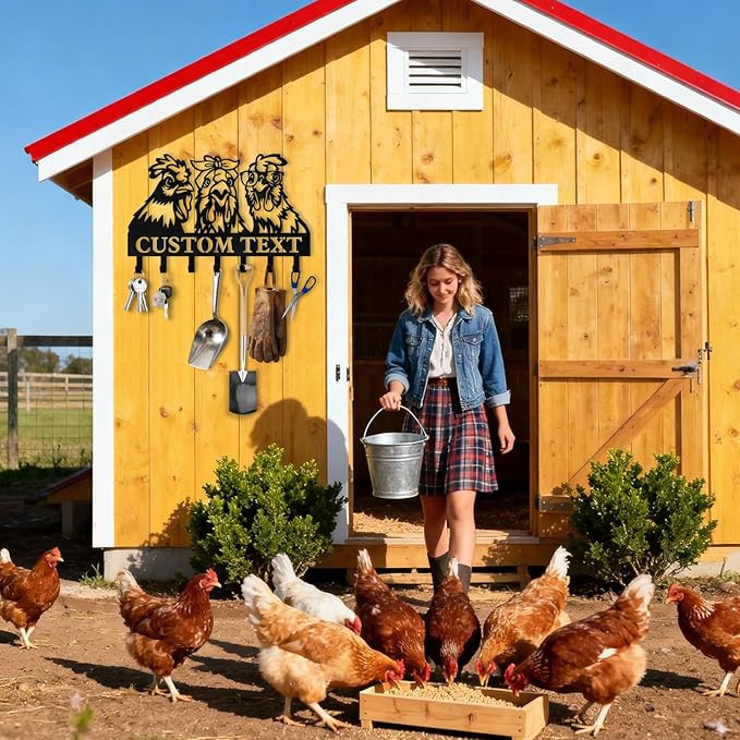 Personalised Metal Key Holder for Wall, Roosters Hens Key Holder Wall Mount, Chicken Wall Art Decor, Key Organizer Hanger for Kitchen Farmhouse Hallway Office, Housewarming Gifts