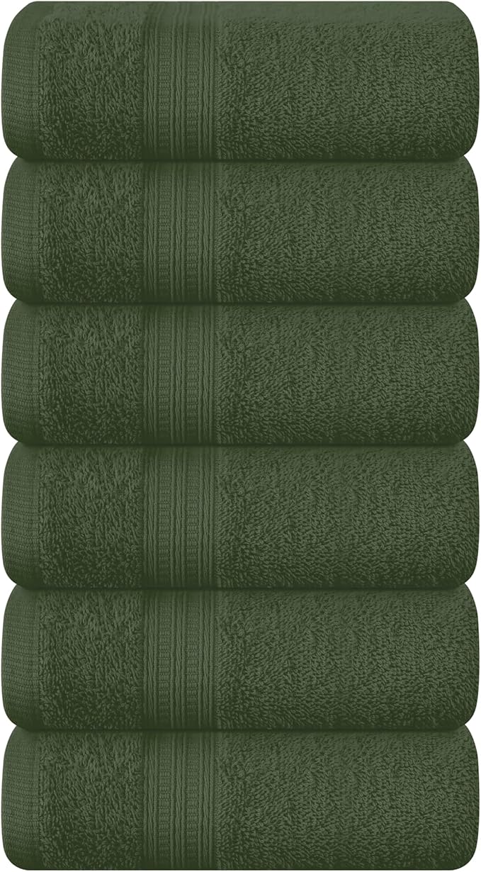 BOUTIQUO Ultra Soft Cotton 6 -Piece Hand Towel Set 16x24 Inch, Ideal for use in Bathroom, Kitchen, Gym, Spa & General Cleaning, Compact & Lightweight Multi Purpose Hand Towels - Olive Green