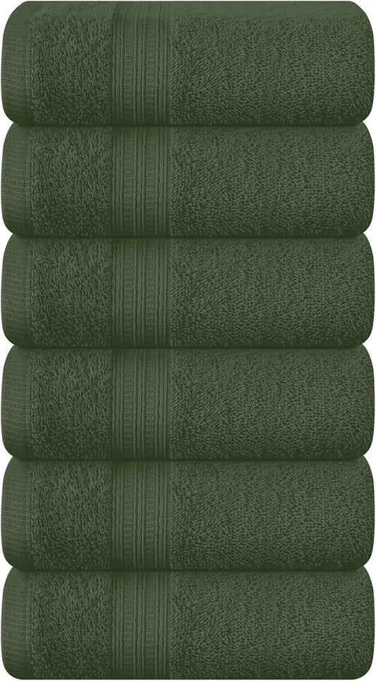 BOUTIQUO Ultra Soft Cotton 6 -Piece Hand Towel Set 16x24 Inch, Ideal for use in Bathroom, Kitchen, Gym, Spa & General Cleaning, Compact & Lightweight Multi Purpose Hand Towels - Olive Green
