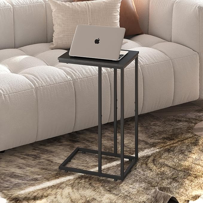 WLIVE Black Side Table,C Shaped End Table for Bedroom, Home Office, Dorm, Living Room Couch Tables, C Shaped TV Tray Table, 2-Tier Side Tables