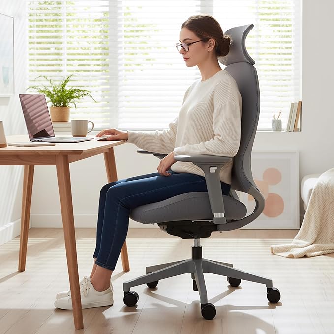 Ergonomic Mesh Office Chair with S-Shaped Backrest, 4D Adjustable Armrests, Sliding Seat Depth, Fixed Headrest, Dual-Layer Mesh, 130° Recline, SGS Class 3 Gas Lift, 300 lbs Capacity