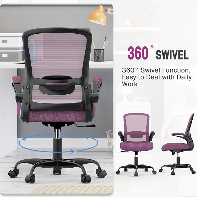 Mimoglad Office Chair, Ergonomic Desk Chair with Adjustable Lumbar Support, High Back Mesh Computer Chair with Flip-up Armrests-BIFMA Passed Task Chairs, Executive Chair for Home Office