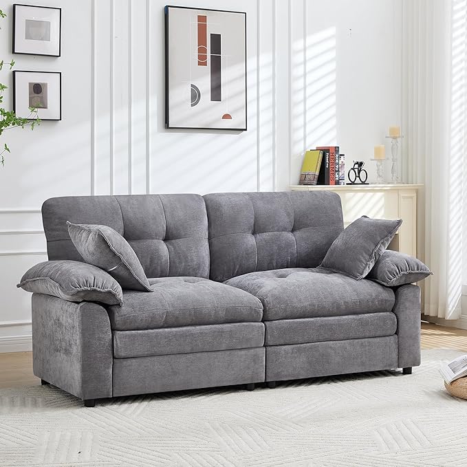 84" Loveseat Sofa, Modern Couches for Living Room,Double-Layer Cushion Cloud Couch with Deep Seat,Super Comfy Chenille Sofas,Sturdy Frame, Easy Assembly for Bedroom, Apartment, Office, Dark Grey