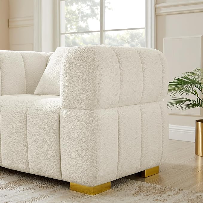 VANOMi Sofa and Chair Set, Modern Deep Seat Couch & Boucle Sofa Chairs, Oversized Upholstered Couch Sets for Living Room, Apartment, Office, Bedroom, White (3 Pieces)