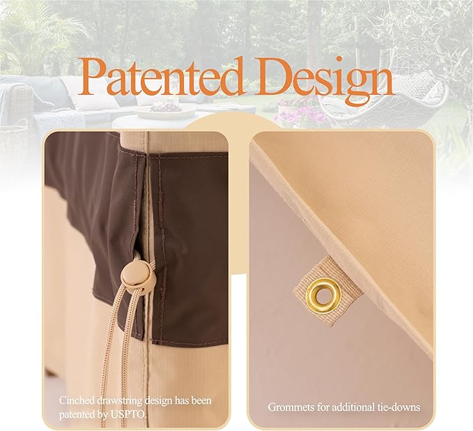 WJ-X3 Large 96in Beige & Coffee Patio Furniture Cover, 96W x 64D x 31H Inches - Heavy Duty, Waterproof, Wind-Resistant, Anti-Fade - Ideal for Outdoor Table Protection in Winter
