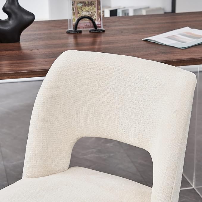 VKNOW Wooden Dining Chairs Set of 6, Modern Fabric Upholstered Dining Room Chair Kitchen Chairs, Farmhouse Dinner Chair for Kitchen Dining Room, Cream