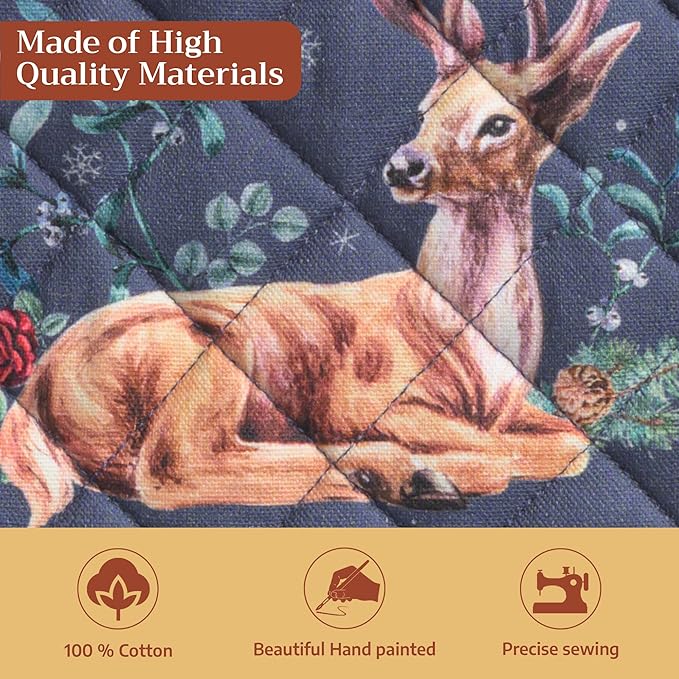 Maison d' Hermine Pot Holders 100% Cotton Heat Resistant Potholders 8" x 8" Hot Pads with Loop for Thanksgiving Christmas Decorations BBQ Cooking Baking Handling Hot Pans (Pack of 1, Christmas Joy)