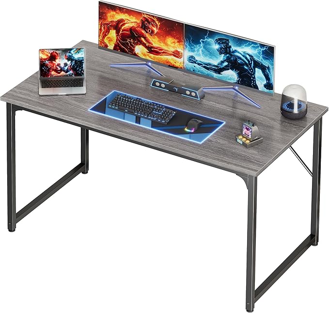 PRAISUN 48 X 24 Inch Computer Desk with Deeper Desktop, Gaming Office Writing Work Desk for Home Office, Study, Bedroom, Work from Home, Metal Frame, Grey