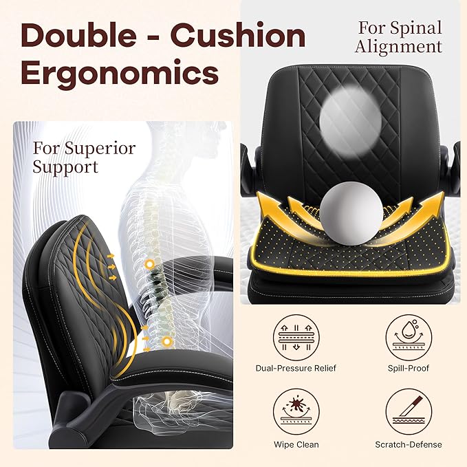 Cross Legged Office Chair: ADHD Criss Cross Desk Chair with Wheels & Stretchable Rotating Footrest - Height Adjustable Wide Yoga Kneeling Meditation Chair with Flip-up Armrests Back Support