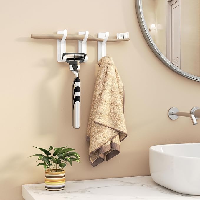 pickpiff Adhesive Wall Coat Hooks - Heavy Duty Stick-On Door Hanger, Metal Hook for Hanging Towel,Purse, Robe, Backpack, Jacket, Clothes - for Bathroom,Dorm, Closet, Kitchen - White, 2 Pack