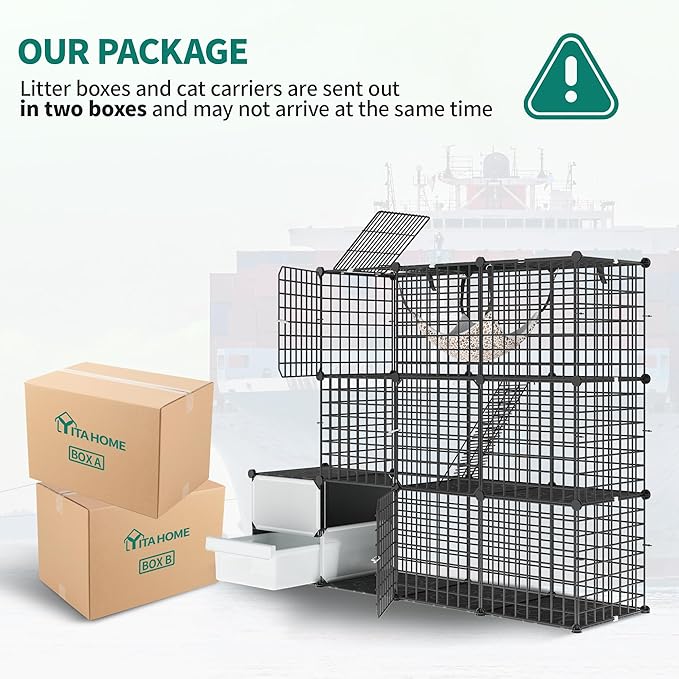 YITAHOME 3-Tier Cat Cage with Litter Box: Kittens Cat House Indoor Multi-Level Cat Enclosure for 1-3 Small Cats, Black