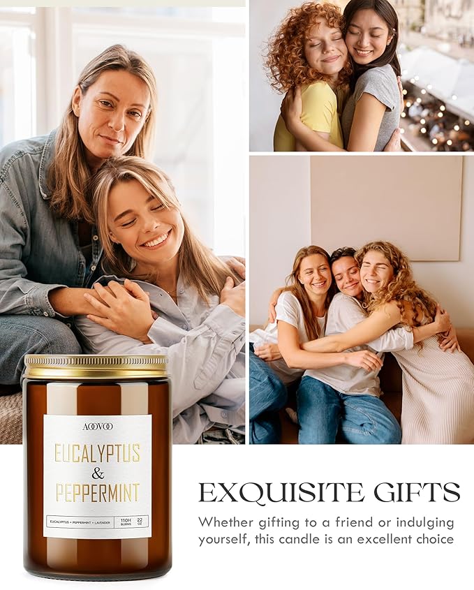 AOOVOO Eucalyptus Mint Candle - Large Scented Soy Wax Aromatherapy Candle, 22oz