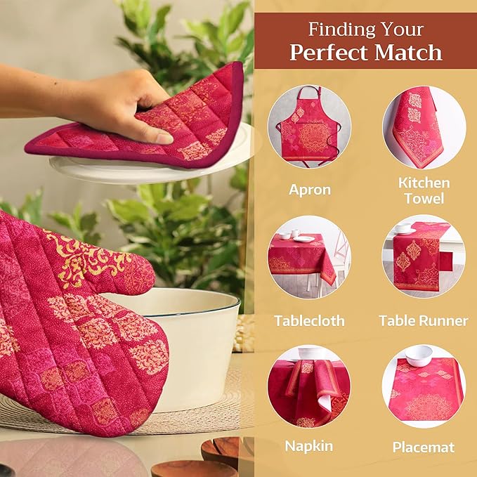 Maison d' Hermine Pot Holders Set 100% Cotton Heat Resistant Potholders 8" x 8" Hot Pads with Loop for Thanksgiving Christmas Decorations BBQ Cooking Baking Handling Hot Pans (Pack of 2, Versailles)