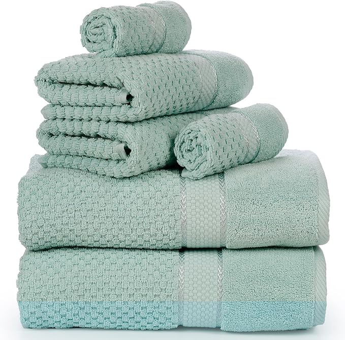 Ample Decor Bathroom Towel Set of 6-2 Bath Towel, 2 Hand Towel, 2 Wash Cloths - Ideal for Gifting, Hotel, Gym, Spa - Mint Green