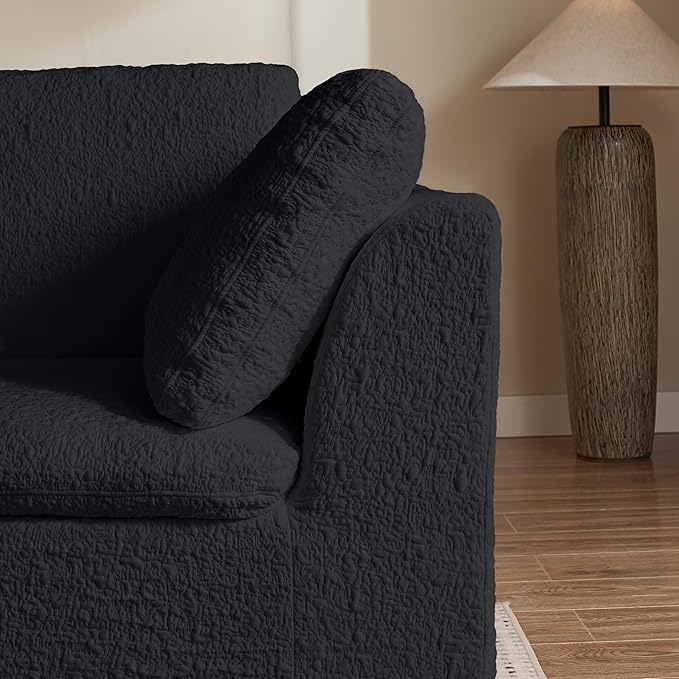 Cilee 110" Modular Sectional Sofa, Cloud Couch with Deep Seat, L-Shape Boneless Sofa, 3 Seat Memory Foam Sofa, No Assembly Required, Upholstered Couch for Living Room, Movable Ottoman, Chenille, Black