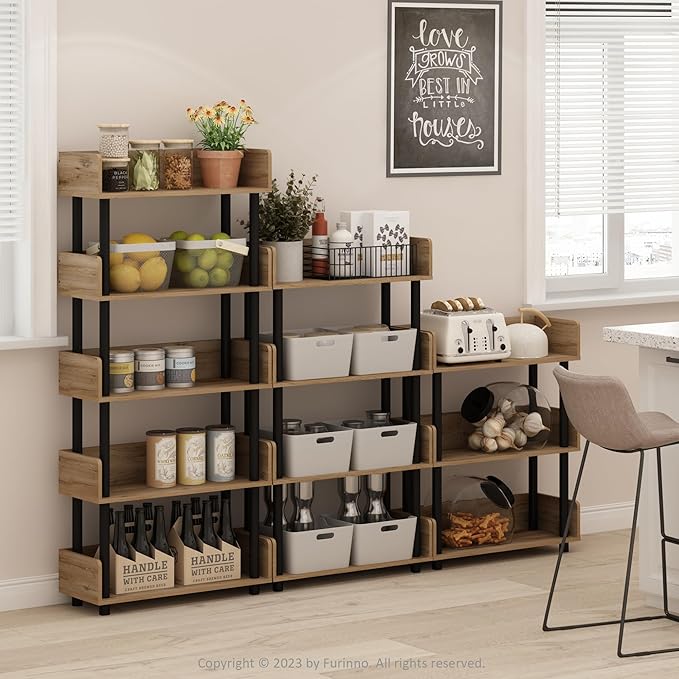 Furinno TURN-N-TUBE 3-Tier Display Shelf, Storage Shelves, Book Shelf, Open Shelves with Rounded Corner Top Edges, for Organization and Storage, Living Room, Home Office, Flagstaff Oak