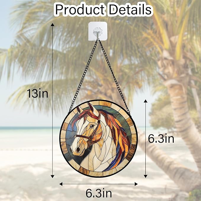 Stained Glass Window Hanging, Animal Horse Colored Mane Sun Catchers Glass Panel Cool Suncatcher Decor for Birthday for Women, Men, Wife, Aunt, and Mom 6.3 in