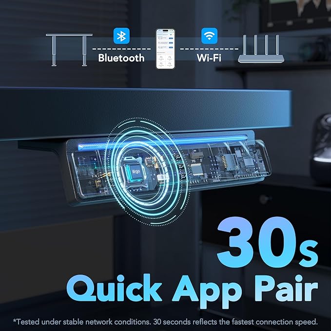 HUANUO AI-Powered Electric Standing Desk with Smart APP, Compatible with Alexa & Google, Adjustable Height, 6 Memory Settings, Sedentary Reminder, Ergonomic Sit-Stand Desk, 32-inch, Black