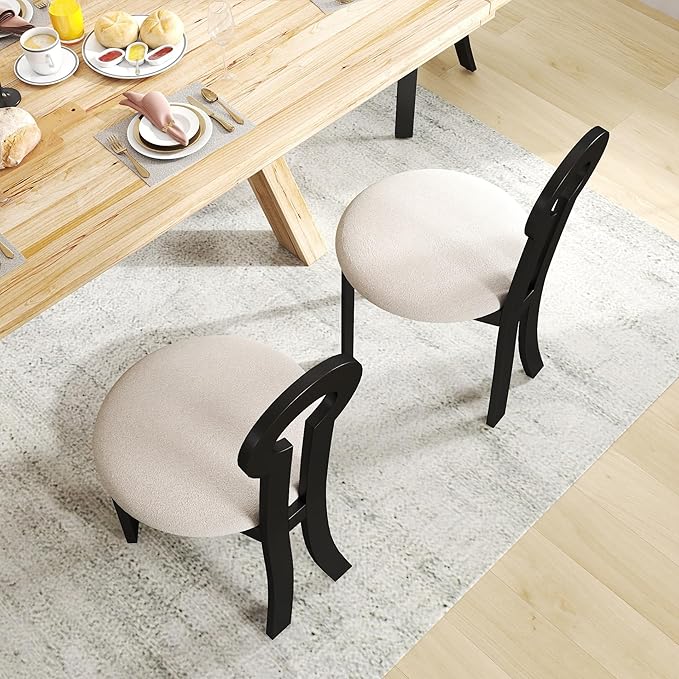 Wooden Dining Chairs Set of 4 Upholstered Kitchen & Dining Room Sherpa Chairs, Mid Century Modern Dining Chairs White with Black Legs