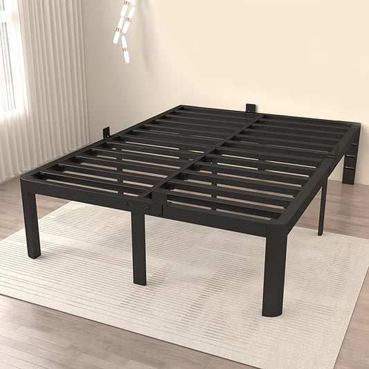 ITIMIDI Full Size Bed Frame 16 Inch High, Safety Design with Rounded Corner Legs and DIY Headboard, Heavy Duty Steel Slat Support, Metal Full Size Platform Bed Frame, No Box Spring Needed, Black