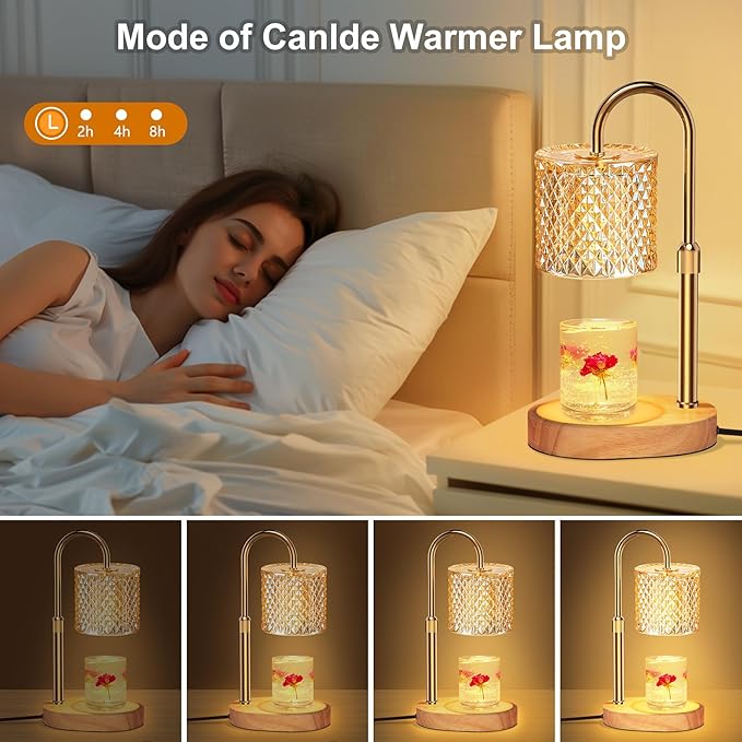 Candle Warmer Lamp, Candle Warmer Lamp with Timer, Wax Warmer with RGB Light and Dimmer, Height Adjustable - Perfect Housewarming Gift for Mom and Women