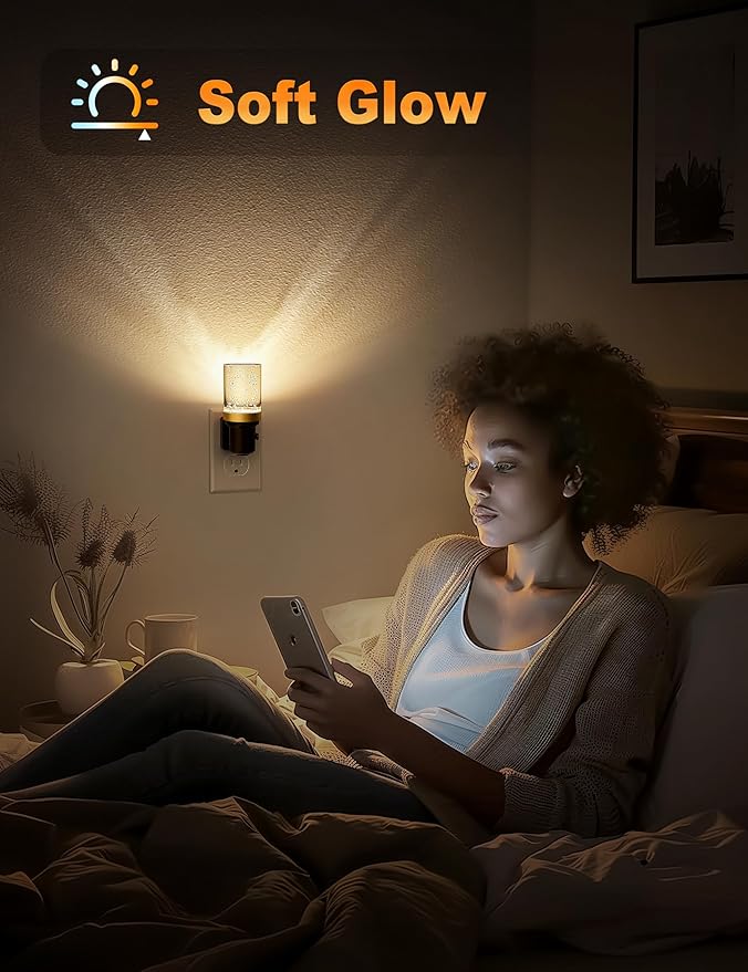 JandCase Night Light, Dimmable Night Lights Plug into Wall, Auto On/Off Light Sensor Nightlight, 3000K Warm White 0-100LM Brightness LED Nightlight, for Hallway Bedroom Kids Room Christmas Gifts