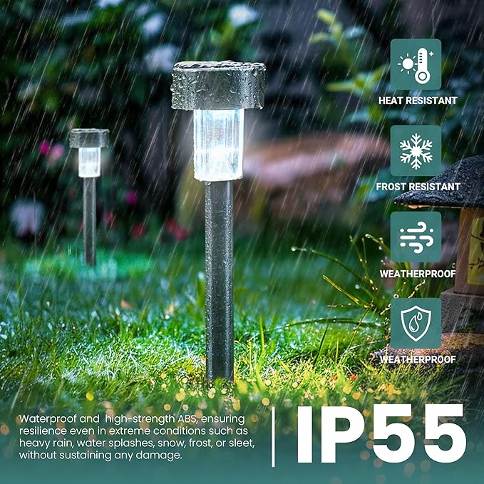 GIGALUMI 24 Pack Solar Path Lights Outdoor,Solar Lights Outdoor Waterproof,Stainless Steel LED Landscape Lighting,Solar Garden Lights for Driveway,Pathway,Patio,Yard