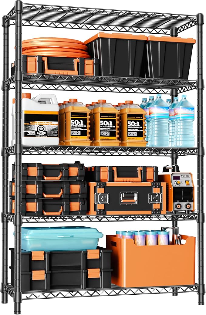IZEUK 1750 LBS Garage Shelving Wide Storage Shelves Metal Shelves Heavy Duty Adjustable Utility Shelf Rack (Black, 5 Tier, 15.7" D x 45.3" W x 70.9" H)