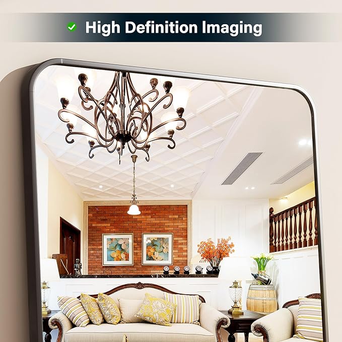Full Length Mirror 23"x66", Large Floor Mirror with Rectangle Rounded Corners, Gold Aluminum Alloy Frame, Wall Mirror for Full Body
